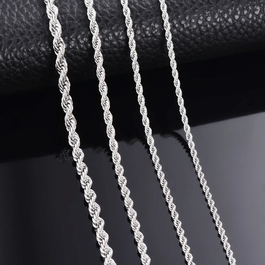 1 pezzo in argento sterling 925 larghezza 2mm/3mm/4mm collana a catena in corda/braccialetto per uomo donna uomo collana a catena moda