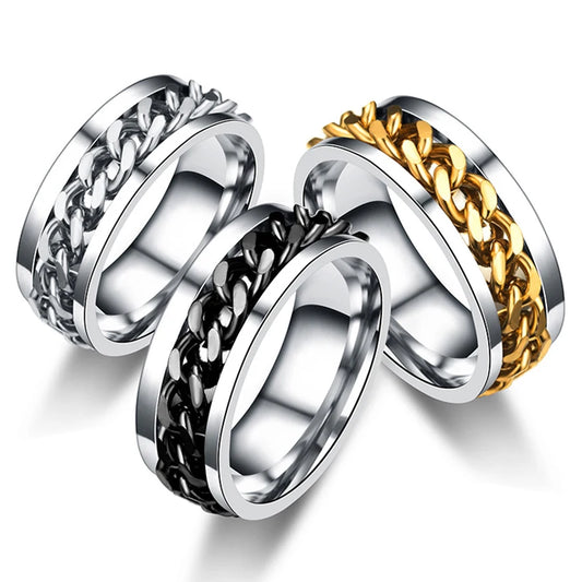 Anelli a catena girevoli in acciaio al titanio per donna Uomo Spinner Decompressione Anello a catena multifunzionale Anello apribottiglie Gioielli