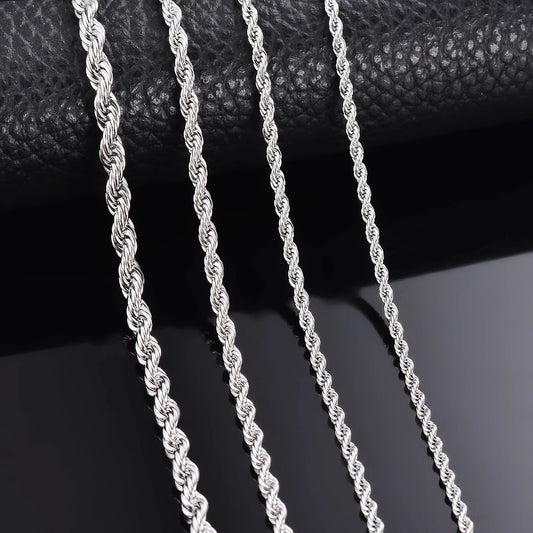 1 pezzo in argento sterling 925 larghezza 2mm/3mm/4mm collana a catena in corda/braccialetto per uomo donna uomo collana a catena moda