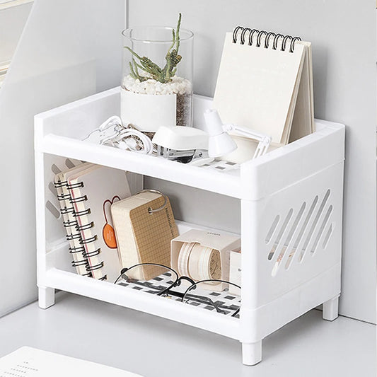 1PC PP Desktop Scaffale di stoccaggio a doppio strato Rettangolare Bianco Organizzazione Scrivania per studenti Cancelleria per cosmetici per ufficio